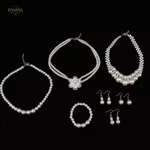 PNPIA- Thời Trang Vintage Nữ Cô Dâu Cưới Bộ Trang Sức Kim Cương Giả Ngọc Trai Giả Nelace Vòng Tay Bông Tai Tiệc Cưới Trang Sức Quà Tặng