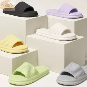 Dép đi biển nữ NKSFX, Dép mây dày đế mềm, Dép đi trong nhà EVA thoáng khí chống trượt thông thường Phòng tắm trong nhà
