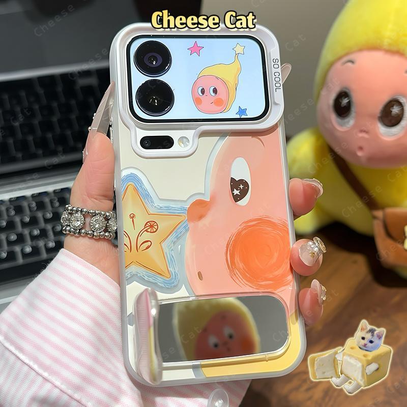 Ốp điện thoại hình ngôi sao có gương trang điểm dễ thương cho iPhone 17 Pro 16 15 14 13 12 11 Pro Max XR Xs Max 7 Plus
