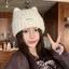 PNPIA- 1PC Mũ len dệt kim tai mèo, Mũ len ấm áp mùa đông dễ thương dành cho nữ, Mũ nón thời trang phong cách Hàn Quốc