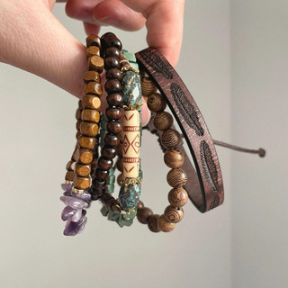 Bộ vòng tay hạt gỗ thạch anh tím Bohemian Thời trang Retro Phụ kiện hợp thời trang dành cho nam và nữ