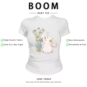BOOM Áo Baby Tee Nữ Cotton Ôm Body-Áo Thun Ngắn Tay Y2K In Hình PhongCách Mùa Hè, Cổ Tròn Hàng Đầucách hàn quốc phong430