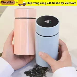 Cốc giữ nhiệt thông minh WOODNEST, Bình đựng túi bằng thép không gỉ hiển thị nhiệt độ, Cốc cà phê Mini 200ML Bình nước cách nhiệt chống rò rỉ