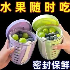 Có sẵn Cốc trái cây có thể thoát nước Di động Hương vị tươi kín có nĩa Ăn sáng Salad Cốc sữa dã ngoại mang đi