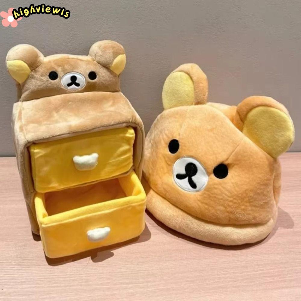 HIGHVIEWLS Rilakkuma Tủ quần áo gấu thư giãn, Lưu trữ văn phòng phẩm hoạt hình vui nhộn, Lưu trữ máy tính để bàn Kawaii sang trọng 2025