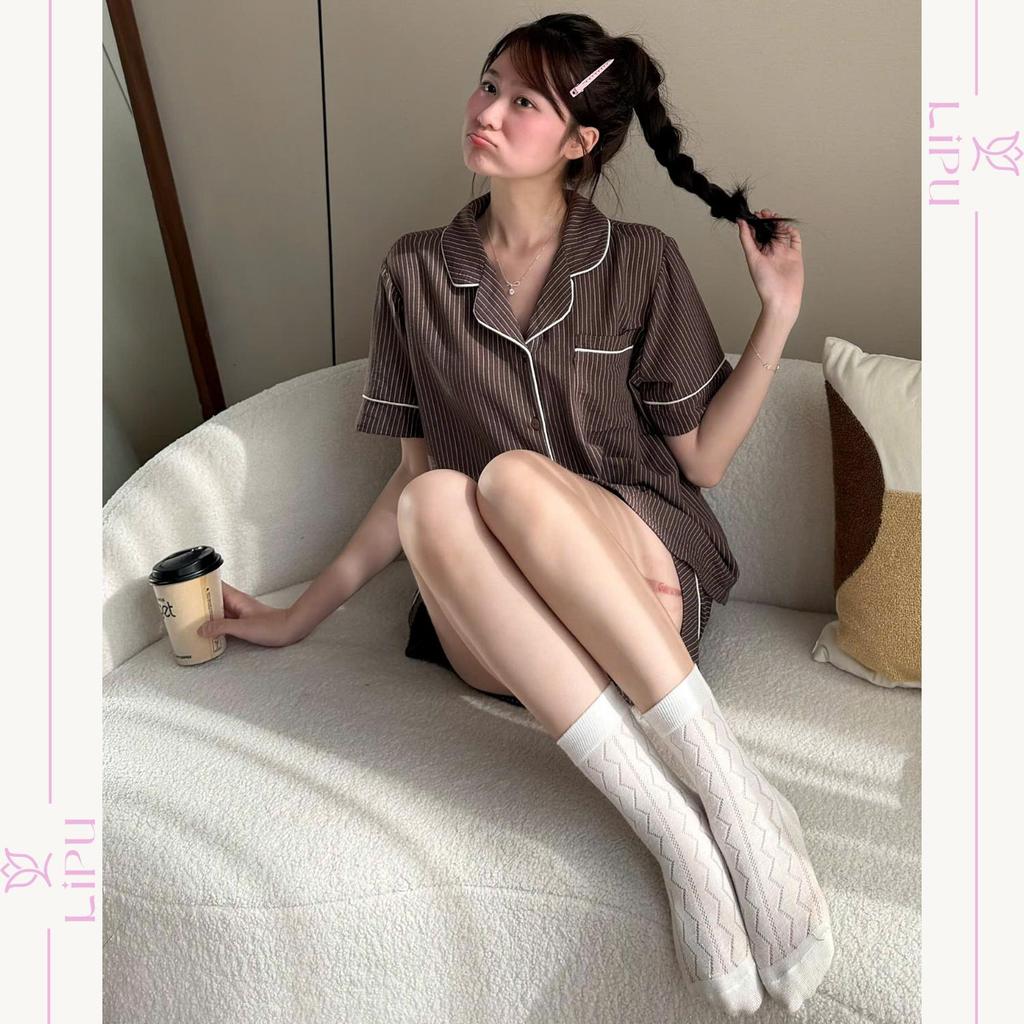 Set Pyjama Cộc Tay Sọc Tăm Phối Viền S04 LIPU