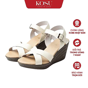 Sandal đế xuồng KOSU cao 8cm, sandal Ankle Strap chéo thiết kế đế chống trơn trượt cho nữ 23004