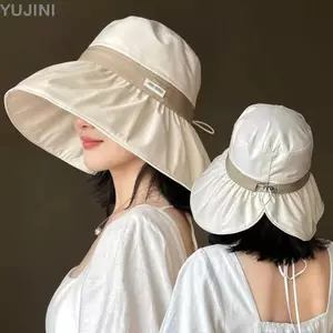 Mũ xô YUJUNI, Mũ ngư dân thoáng khí có thể điều chỉnh, Dây rút thời trang Vành rộng chống nắng Mũ chống nắng nữ