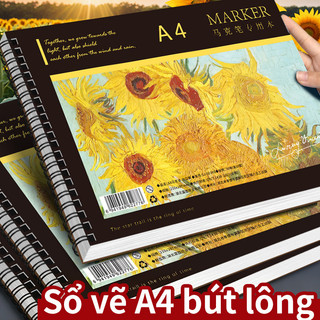 Sổ vẽ A4 sketchbook bìa cứng gáy lò xo 60 trang giấy trơn dày vẽ chì màu nước học sinh nghệ thuật