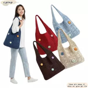 Túi đeo vai dệt kim CPINCP, Túi đeo vai nữ dệt phong cách Bohemian dung tích lớn, Túi Tote móc hoa rỗng nhẹ thông thường đeo hàng ngày