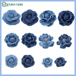 POP 5 Chiếc Vải Denim Hoa Phụ Kiện Tóc Quần Áo Tôn Trang Thủ Công DIY