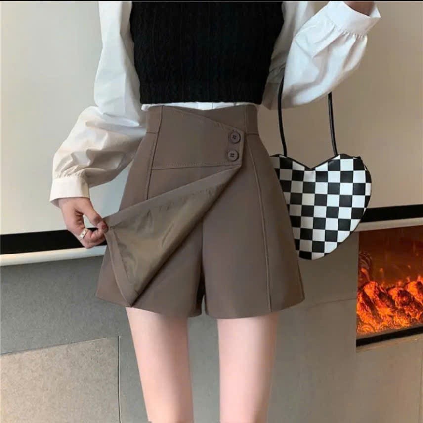 Quần Giả Váy Ngắn Đính Nút Chất Cotton Lạnh Dày Dặn Màu Đen/Nâu/Be Size 50-90KG Bs051