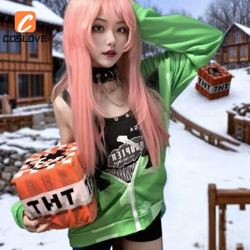 Phong Cách Mới Bộ Đồ Cosplay Minecraft Creeper, Quần Áo Dài Tay Màu Xanh Dễ Thương Cho Bé Gái
