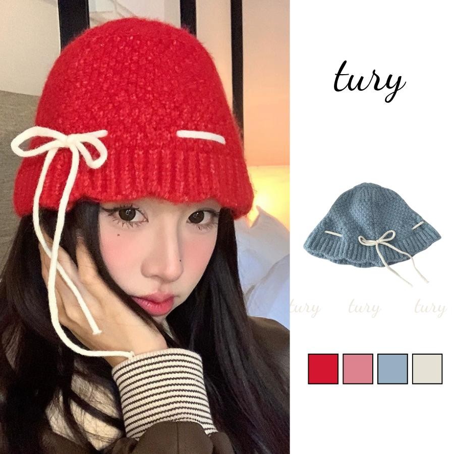 Nón Len Giữ Ấm Unisex Nam Nữ - Tury - Mũ Len Bucket Thắt Nơ Dây Len Vintage Dễ Thương - NL090