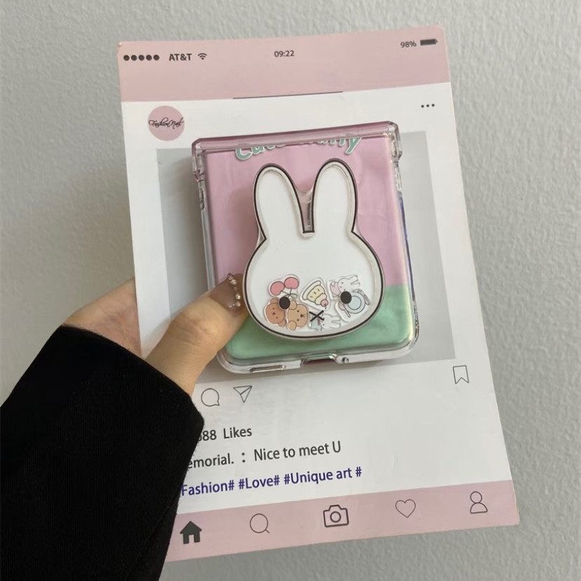 Hoạt Hình Thỏ Dễ Thương Lắc Lắc Vui Vẻ Giá Đỡ Thích Hợp Cho Samsung Galaxy ZFlip7 ZFlip6 Vỏ Điện Thoại Dây Gấp Vỏ Cho ZFlip 7FE 6 5 4 5G N3Flip MixFlip Bìa Bảo Vệ Cứng