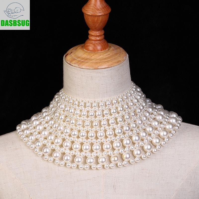 Dây Choker Yếm Hình Quạt Với Hạt Ngoc Trai Nhân Tạo, Bộ Phụ Kiện Gồm Dây Xích Và Khăn Choàng Cổ