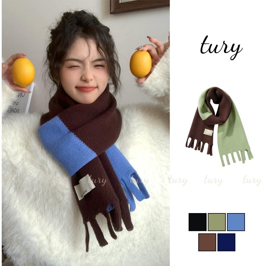 Khăn Quàng Cổ Len Unisex Nam Nữ - Tury - Khăn choàng quàng cổ len cashmere phối 2 MÀU tua rua dệt mây chidori - LN040