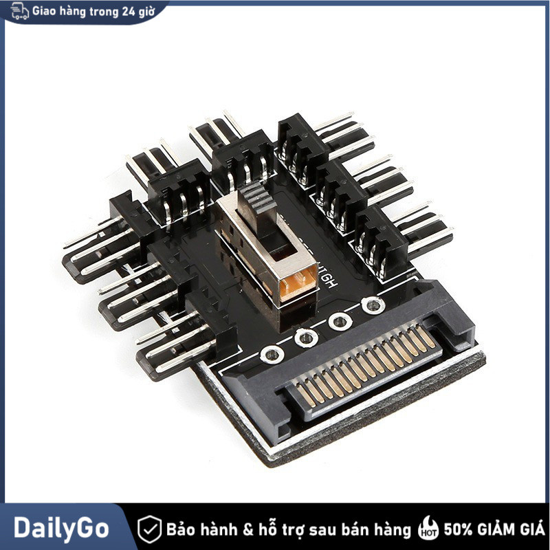 Hub Quạt Tản Nhiệt 8 Cổng 3 Pin, Cấp Nguồn Qua SATA, Có Công Tắc Điều Khiển Tốc Độ, Thiết Kế Đa Chiều