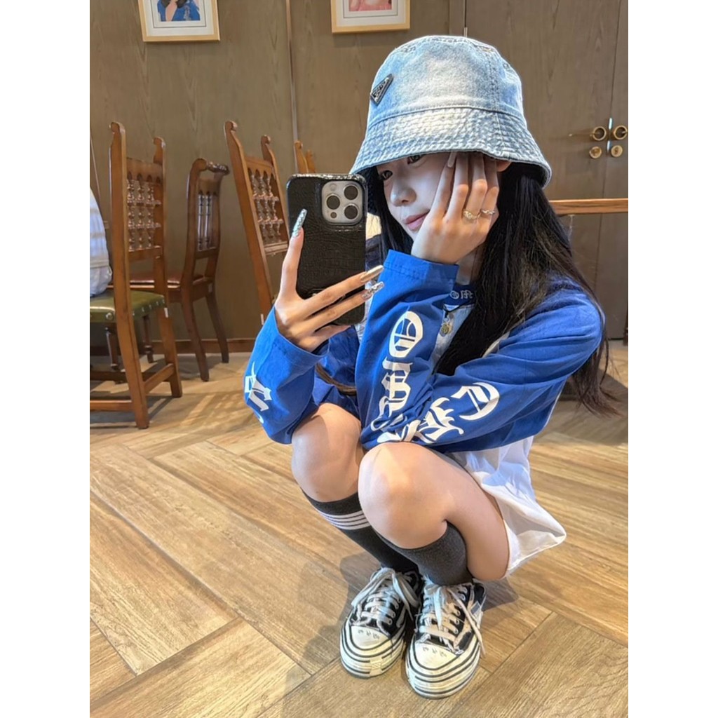 Milyfashion Kích Thước Lớn In Chữ Thiết Kế Đáy Dài Tay T Thu Đông Phong Cách Mới Tương Phản Màu Khâu Top Quần Áo Nữ