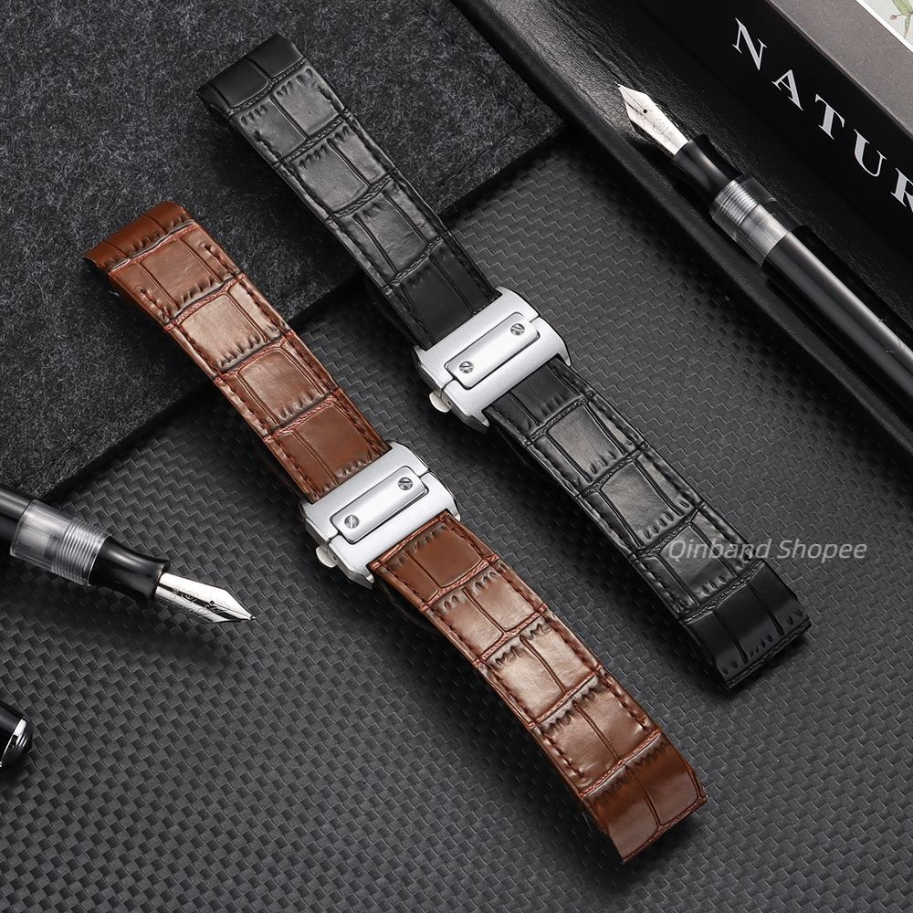 Dây đeo đồng hồ bằng da thật cho Santos 100 Series Vòng đeo tay đồng hồ có khóa cho nam nữ Dây đeo đồng hồ thay thế bằng tre hoa văn bằng da bò