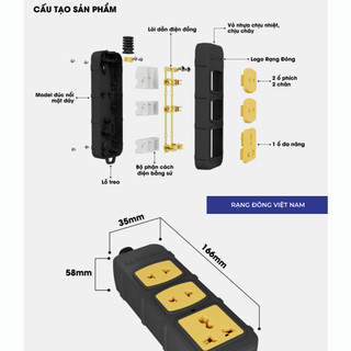 Ổ cắm đa năng công suất cao 6000W chịu tải tốt Rạng Đông OC10 (không kèm dây) Model  OC10 3C/6000W