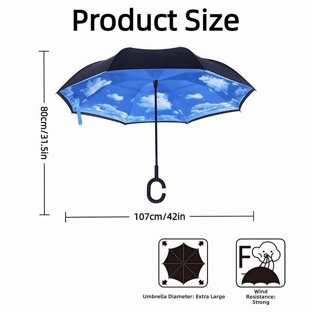 Ô Gấp Ngược HOBBYIN, Ô Ô Ô Ô Tô Tay Cầm Dài Hình Chữ C, Thanh Thẳng Thiết Thực Ô Gấp Ngược Bền Tự Động Để Chống Mưa / Chống Nắng