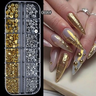 [savemoneyeveryday] 12 Lưới Hỗn Hợp Kim Loại Phong Cách Punk Đinh Tán Nơ Kim Cương Giả Trang Trí Móng Tay 3D Vàng Bạc Trang Sức Móng Tay Móng Tay Móng Tay Quyến Rũ Móng Tay Móng Tay Móng Tay [vn]