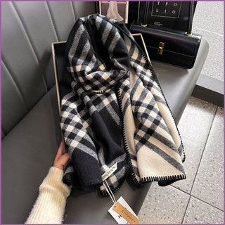 Khăn Choàng Cổ Giả Cashmere Dày Kẻ Sọc Theo Phong Cách Gianna Jun