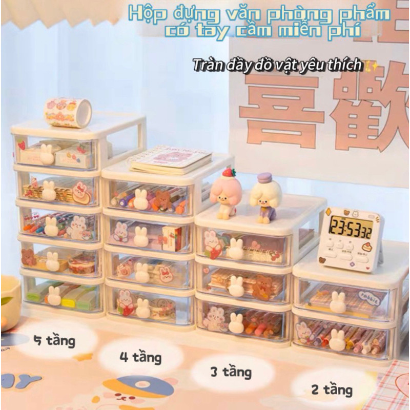 Kệ Nhựa Mini 3 4 tầng , Kệ Mỹ Phẩm Để Bàn,Tủ Nhựa mini Hộp đựng phụ kiện 4 tầng có ngăn kéo tai thỏ, kệ nhựa đựng đồ