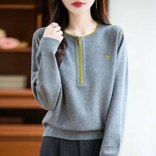 Áo len dệt kim tay dài nữ, style Hàn Quốc đơn giản cho thu đông