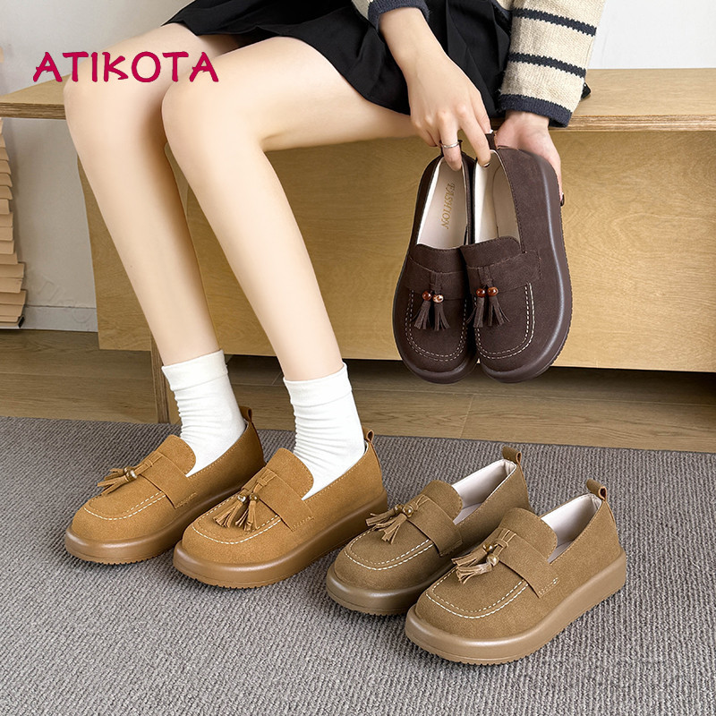 Atikota Nữ Giày Đế Bằng Slip-on Thời Trang Lắc Nhỏ Trang Trí Retro Đa Năng Thoải Mái Nhẹ Thường Ngày Đế Bằng