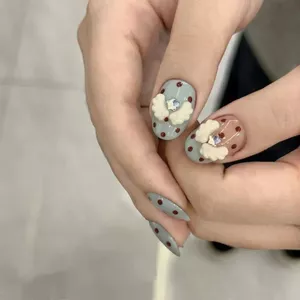 Móng Tay Nguyên Chất Đeo Móng Tay Ngắn Bạc Hà Chấm Bi Cánh
