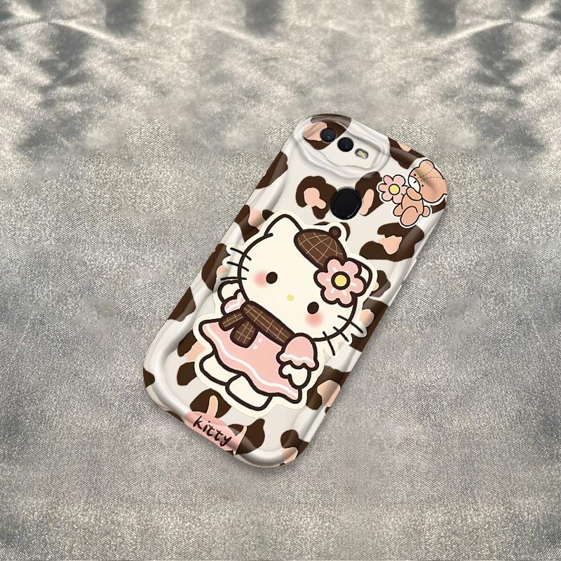 Ốp Silicon Hoạt Hình Cho OPPO A5S A7 A12 F9 F9 Pro Phụ Kiện 3D Vỏ Điện Thoại Mềm TPU Da Báo Kitty Ốp Lưng Chống Sốc