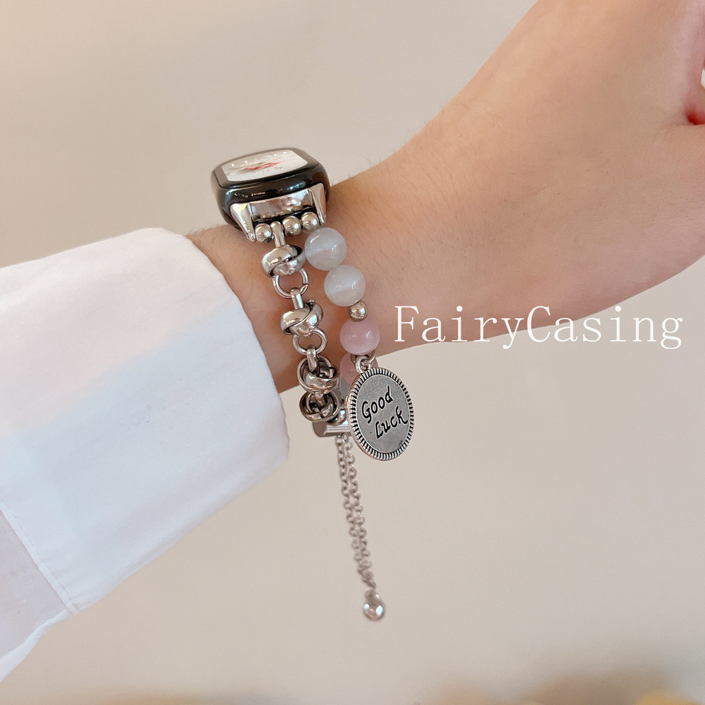 Dây đeo dây chuyền đá mắt mèo màu hồng cho Xiaomi Mi Band 10 9 8 7 6 5 4 3 cho Redmi Watch 6 5 4 Dây đeo cổ tay có thể điều chỉnh