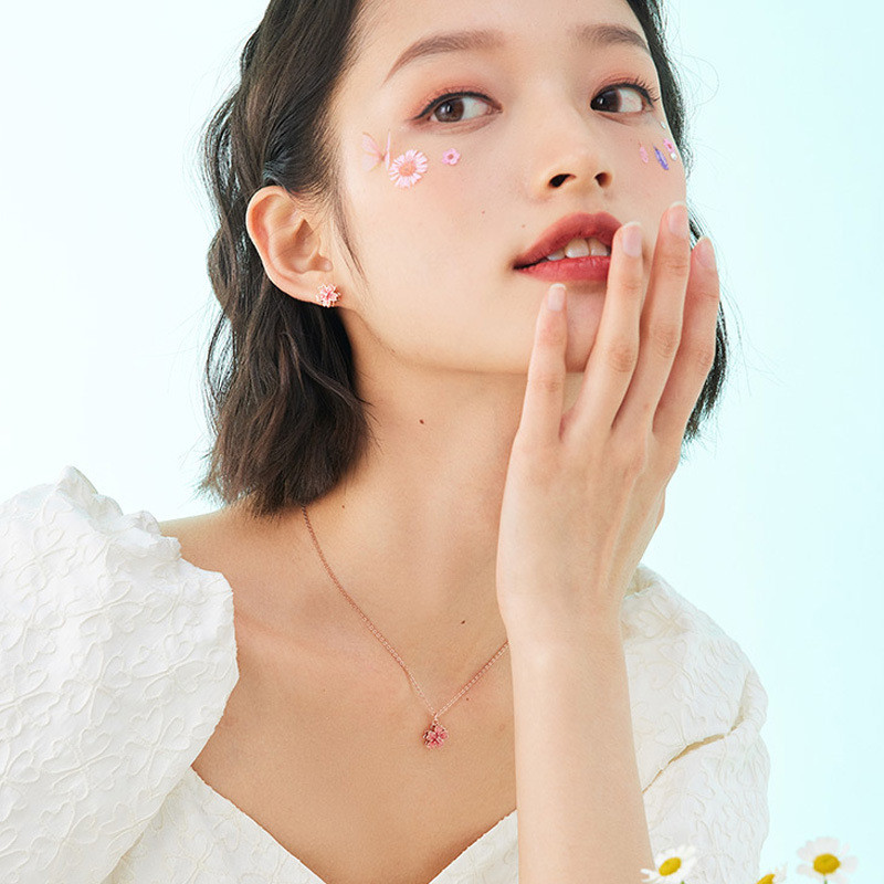 Vòng cổ pha lê hoa đào vàng hồng tinh tế