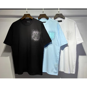 Chất Lượng Cao Đường Phố Cao Phong Cách Mới Rời Sợi Đôi Cotton Nóng Kim Cương In Hình Cotton Nguyên Chất Áo Thun Tay Ngắn