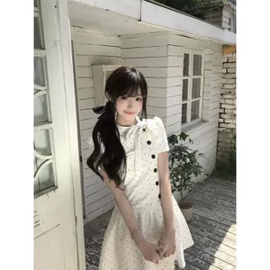 Phong Cách Hàn Quốc Niche Chấm Bi Nơ Chữ A Đầm Nữ Mùa Hè 2026 Phong Cách Mới Ôm Hơn Nhìn Xếp Ly Thiết Kế Váy