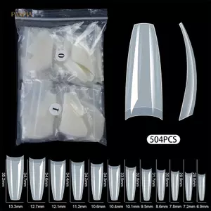 PNPIA- 504 Chiếc Cực Dài C Đường Cong Giả Đầu Móng Tay ABS Thẳng Quan Tài Móng Tay Giả Nửa Đầu Bấm Vào Đầu Móng Tay