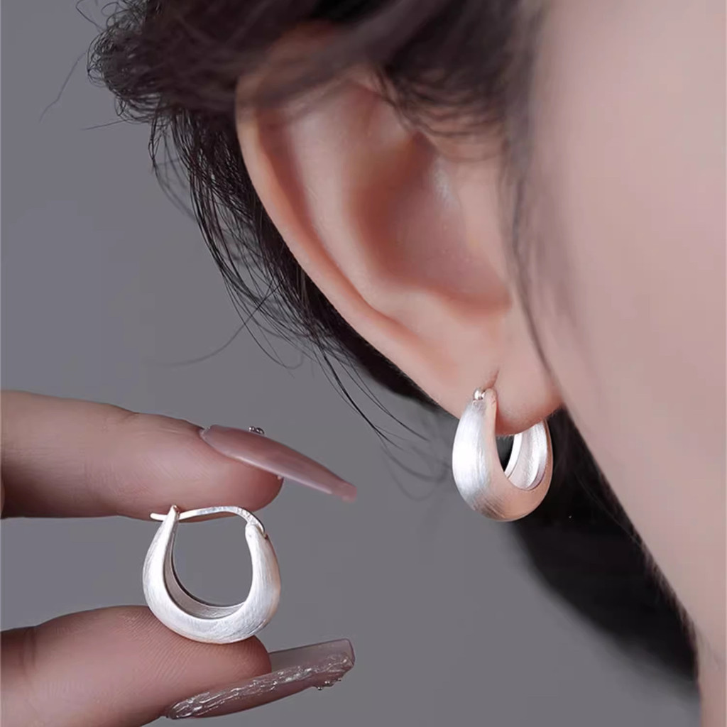 Bông tai vòng trơn chải bạc s925 phong cách Hàn Quốc và Nhật Bản