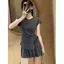 Phong cách mới mùa hè phong cách Hàn Quốc Áo thun ngắn tay lười biếng thường ngày xếp li hàng đầu Bộ đồ hai mảnh