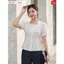 Áo sơ mi nữ CARDINA chất liệu thô thêu tay cộc dáng peplum cổ vuông 6AKC11