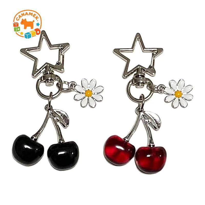 CANAMEK Vintage Dễ Thương Anh Đào Daisy Móc Khóa Thời Trang Sáng Tạo Trái Cây Anh Đào Móc Khóa Tinh Tế Túi Treo Trang Trí Phụ Kiện Quà Tặng CSF