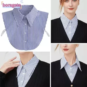 Cổ giả BORAGETE, Cổ áo giả sọc xanh, Áo nửa cổ có thể tháo rời dành cho nữ