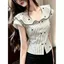 Thời trang Pháp Cổ búp bê sọc Top Nữ Mùa hè Phong cách mới Họa tiết tình yêu Xù Ôm hơn Nhìn ngắn tay t-