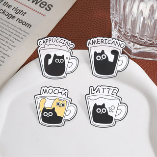 Cốc Cà Phê Mèo Đen Men Thổ Cẩm Bộ Americano Latte Mocha Cappuccino Mèo Huy Hiệu Cho Quần Áo Ba Lô Phụ Kiện Quà Tặng Cho Những Người Yêu Cà Phê