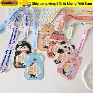 Hộp đựng thẻ BAMBOOB, Hộp đựng huy hiệu động vật hoạt hình Thẻ xe buýt trẻ em, Da PU chống thấm nước có dây buộc tay áo