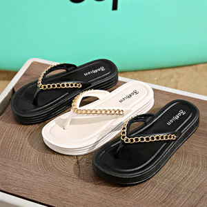 Flip-Flops Nữ Mùa Hè Mặc Ngoài Thời Trang Phù Hợp Với Giày Lật Dây Xích Phẳng Đi Biển Dép YF4S