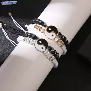 Bluelover 2 Chiếc Tai Chi Âm Dương Cặp Đôi Vòng Tay Nelaces Bộ Mặt Dây Chuyền Có Thể Điều Chỉnh Bện Dây Chuyền Vòng Tay Phù Hợp Với Người Yêu Vòng Tay Choker Mới
