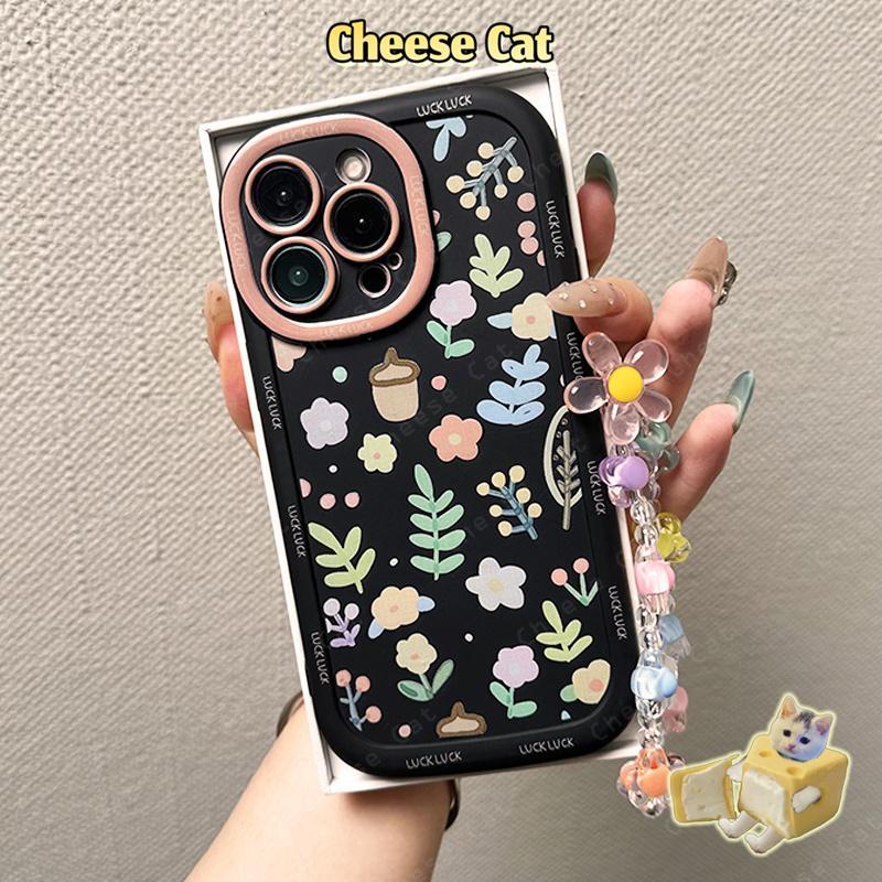 Ốp điện thoại silicon có dây buộc hoa cho iPhone 14 13 12 11 15 16 17 Pro Max XR Xs Max 7 Plus