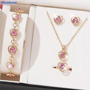 Bluelover 5 Chiếc Sang Trọng Hình Trái Tim Bộ Trang Sức Của Nelace Nhẫn Bông Tai Vòng Tay Nữ Cô Dâu Phụ Kiện Cưới Kỷ Niệm Quà Tặng Mới